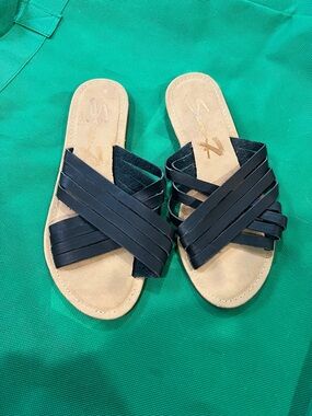 Seven7 Black Crisscross Slide Sandals